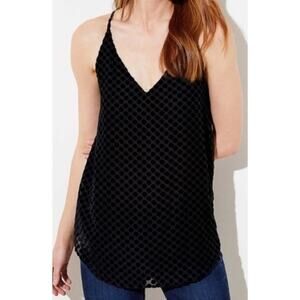 NWT Ann Taylor Loft Black Velvet Polka Dot Camisole Strappy Tank Top Size L